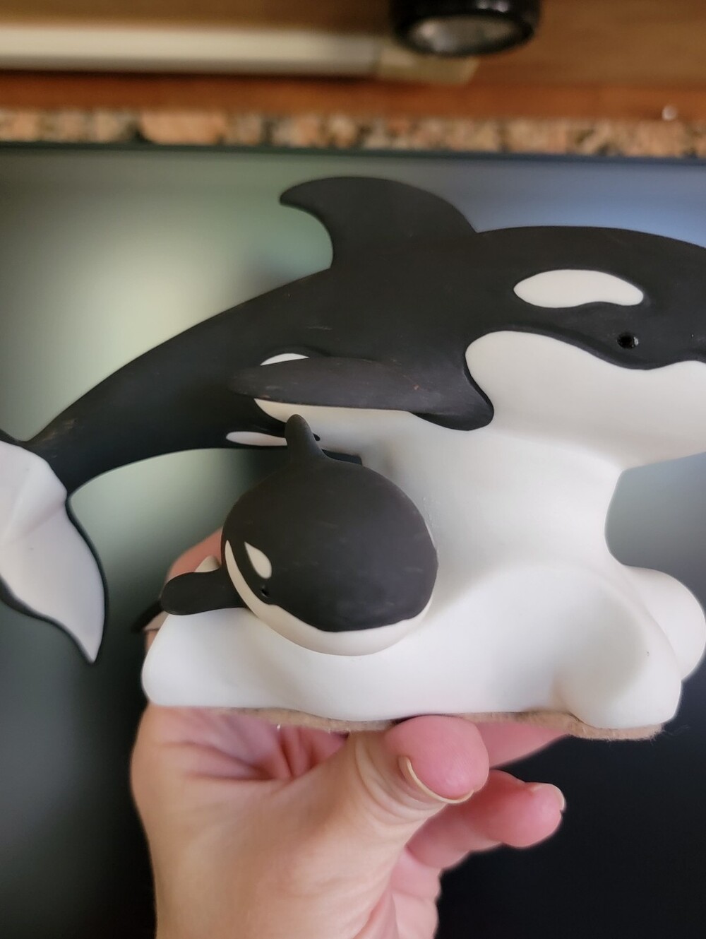 Black and White Unglazed Ceramic Orca Sculpture-Handcrafted In Scotland